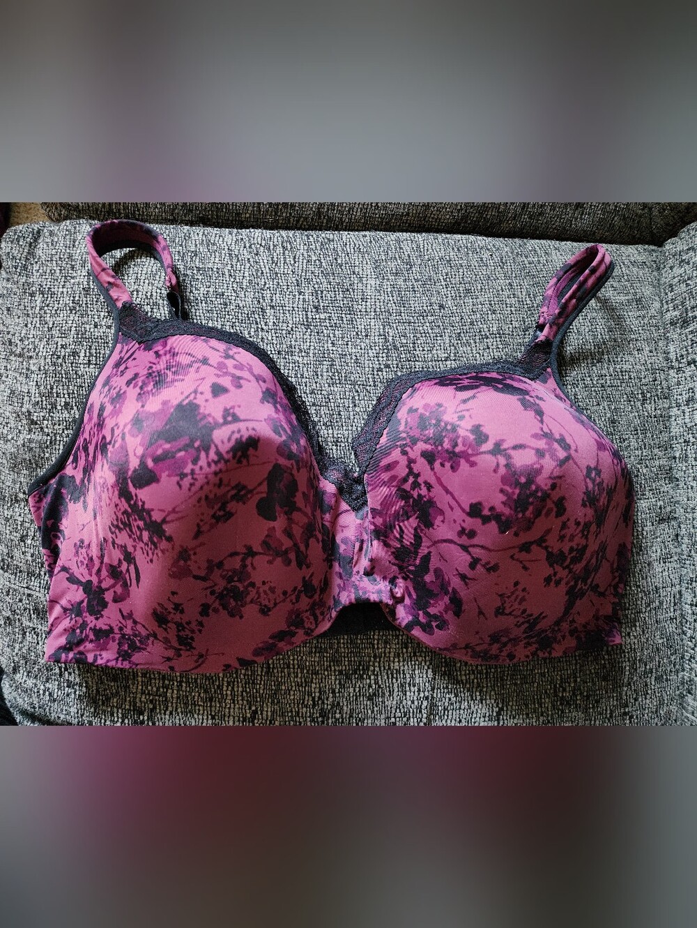 Mauve & Black Floral Underwire Bra 42H - Deesse